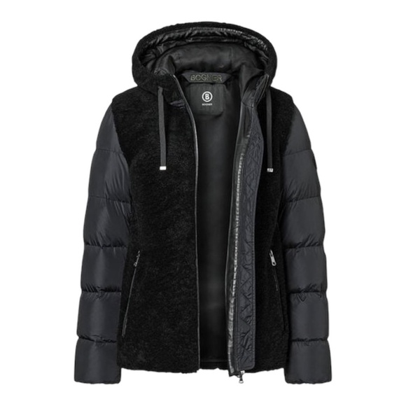 Bogner Chaqueta Tizia-dl 10 Black Shearling and Leather Hooded Jacket Ski - Picture 2 of 11
